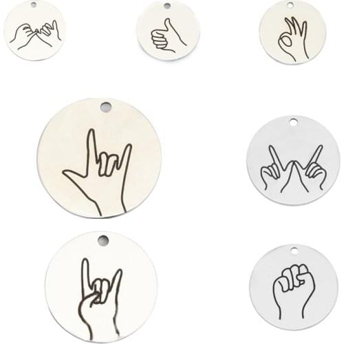 DoreenBeads 304 Stainless Steel Hand Sign Gesture Pendant Fist Power Silver Color Black Round Pendant Necklace Bracelet DIY