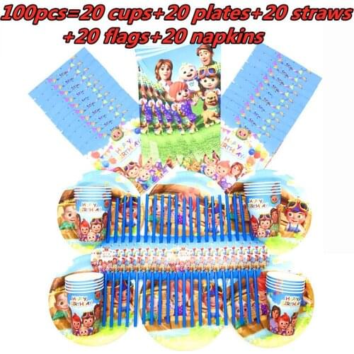 Hot 100PCS/LOT Cartoon Cocomelon Theme Kids Birthday Party Decoration Set Party Supplies Baby Birthday Pack Event Party Supplies