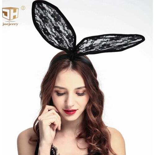 JOEJERRY 2PCS Lace Rabbit Ears Women Bowknot Hairbands Cute Headband Accessories Hair Girl Fabric Bow Headbands Black Red