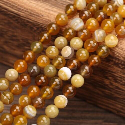 KANGKANG charm Natural Stone Bead For Jewelry Making Light Brown Stripes Onyx Agat DIY Bracelet Necklace 4 6 8 10 12 mm 15