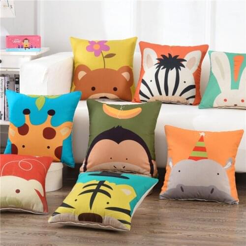 Cartoon Animal Cushion Cover Print Decorative Throw Pillows Case For Sofa Bed Cute Cats Dog Decorations Home Decor Hap Deer