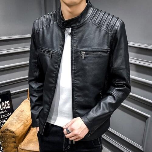 New Mens PU Leather Jacket Motorcycle Long Sleeve Stand Collar Male Coat Black Yellow Blue T141