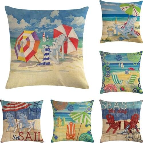 Set Sail Seaside Pattern Cotton Linen Throw Pillow Cushion Cover Home Decoration Sofa Bed Decor Decorative Pillowcase