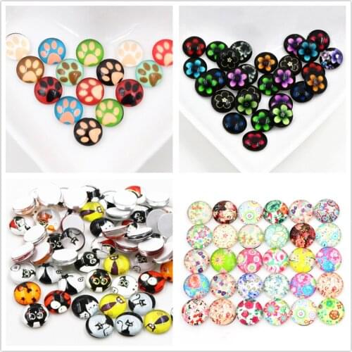 New Fashion Hot Sale 50pcs 10mm Mixed Colors Paw print Style Handmade Photo Glass Cabochons-C7-43