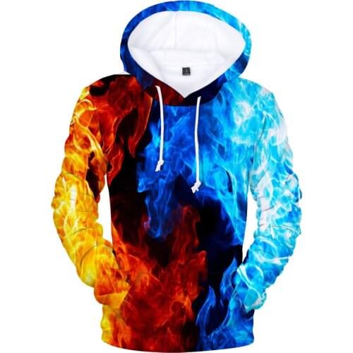 New Design Mens Hoodies Colorful Pullovers 3D Sweatshirts Print Fire and Ice Thin Streetwear Men Women Tops Hooded