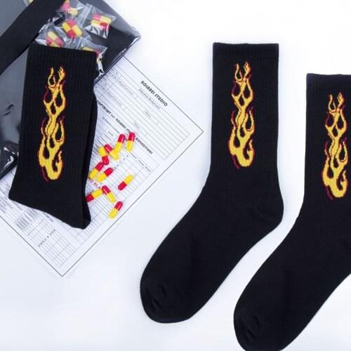 New flame printing cotton Harajuku hip hop street dance skateboard men women sports couple socks sokken calcetines hombre Sox