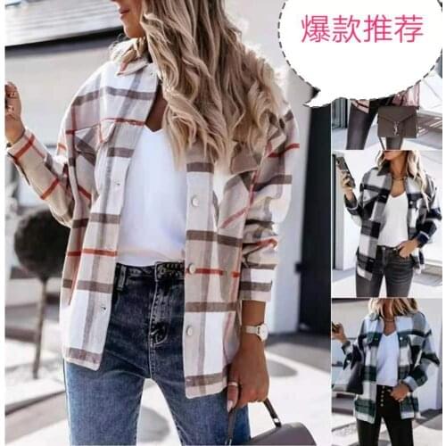 Autumn Vintage Checker Shirt Women Pockets Long Sleeve Tops 2021 High Quality Plaid Oversized BF Shirts Female Sale