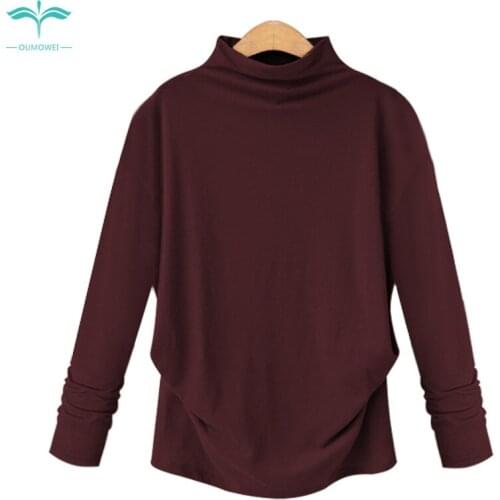 OUMOWEI Womens T-Shirt 2018 Fashion New T-Shirt Solid Color Half-High Collar T-Shirt Loose Wild Casual T-Shirt Six-Color Choice
