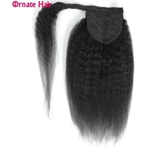 Malaysian Kinky Straight Clip Ins Wrap Around Ponytail Human Hair for Women Non-Remy kinky ponytail 10-20 Inch