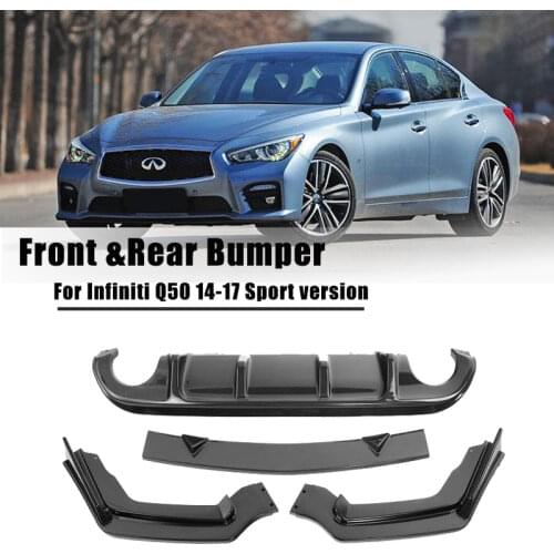 Front Bumper Lip Spoiler + Rear Bumper Diffuser For Infiniti Q50 Sport Version 2014-2017 Carbon Fiber Bumper Protector Cover