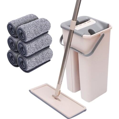 Flat Squeeze Mop and Bucket HandFree Wringing Floor Cleaning Mop Microfiber Mop Pads Wet or Dry Usage on Hardwood Laminate Tile