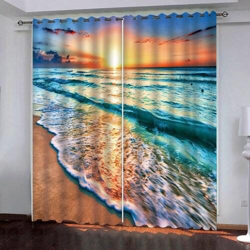 Custom 3D curtains Beach landscape at sunset blackout Curtain for Living Room Bedroom Decorative Curtains Drapes