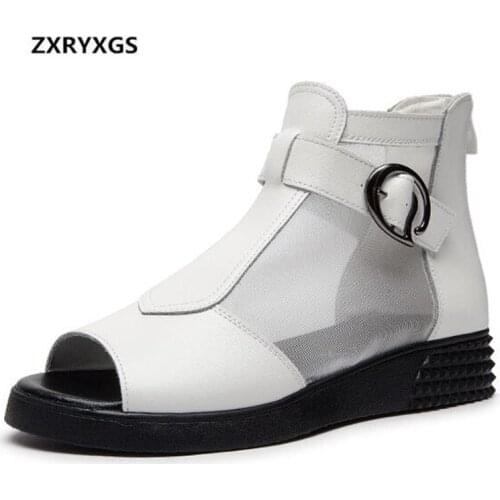 Hot 2021 New Summer Cowhide Leather Shoes Sandals Women Breathable Mesh Flat Shoes Women Sandals Elegant Comfort Casual Sandals