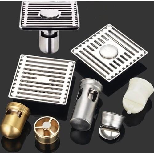 Silver Bathroom Square Shower Drain Stainless Steel Floor Drainer Trap Waste Grate Round Cover Hair Strainer