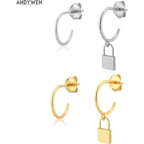 ANDYWEN 925 Sterling Silver Slim Locker Pendant Dangle Charm Piercing Clips Pendiente Fashion Fine Jewelry Drop Earring