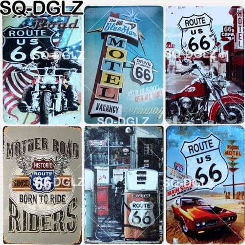 [SQ-DGLZ] New Mother Road Tin Sign RIDERS Metal Crafts Route 66 Hotel Painting Plaques Art Poster