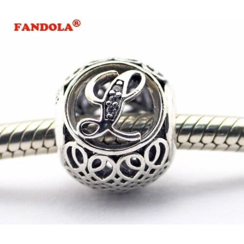 925 Sterling Silver Jewelry Fits Pandora Charms Bracelets Vintage L with Clear Cubic Zirconia Beads Free Shipping