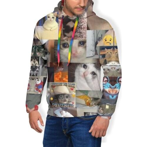 Cat Hoodie Crying Cat Hoodies Warm Purple Pullover Hoodie Polyester Loose Long Large Casual Men Hoodies