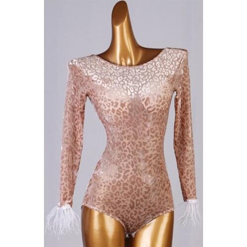 Latin Dance Top Female Adult Child Elegant Body Suit Long Sleeve Modern Dancewear Profession Custom Performance Practice Onesies