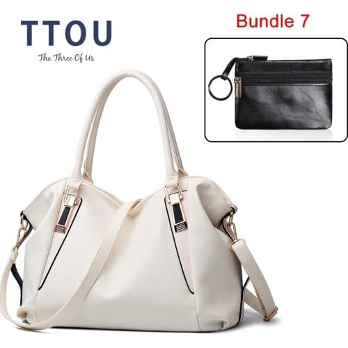 TTOU Women PU Solid Handbags with Purses 2 PCS/set Ladies Fashion Large Shoulder Bag Female Casual Large Tote Bag