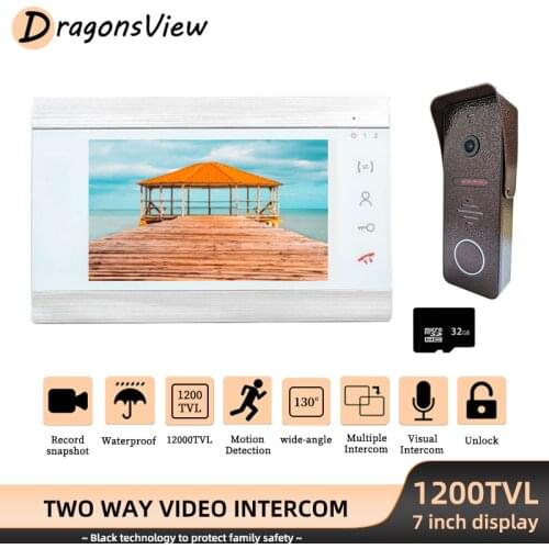 DragonsView Video Intercom for Home 7 Inch Monitor 130° Doorbell Camera 1200TVL with Recording Video Door Phone Security System