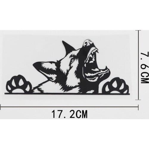 Black/Silver German Shepherd Snarling Dog Peeking Vinyl Car Sticker Car Decoration 17.2CMX7.6CM