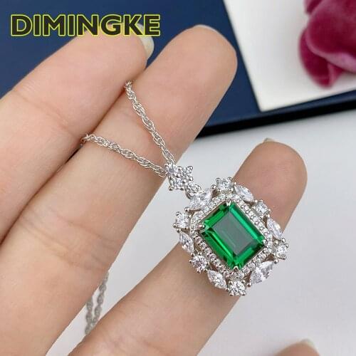 DIMINGKE 8*10MM Square Emerald Pendant Necklace S925 Sterling Silver Woman Jewelry Party Birthday Gift for Girlfriend