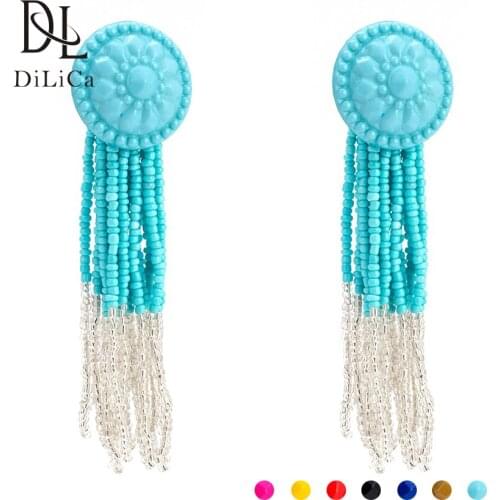 DiLiCa Fashion Dangle Earrings Women 2019 Bohemian Long Drop Earrings Female Beads Tassel Earring Boho aretes de mujer