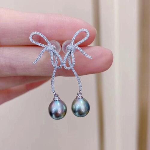D405 Pearl Earrings Fine Jewelry 925 Sterling Silver Natural Fresh Water Black Pearls Drop Dangle Earrings for Women Presents