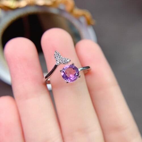 Natural Amethyst Ring for Women Party Fine Jewelry S925 Silver 6*6MM Round Cuted Gemstones With Certificate Gifts Top Quality