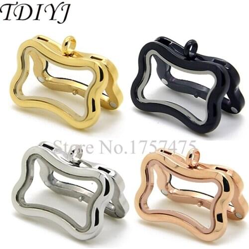 TDIYJ 10pcs Top Selling 20*30mm Mixed Dog Bone Shape Plain Stainless Steel Magnetic Glass Floating Locket for Pendant & Necklace