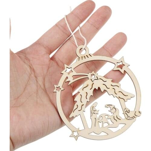 10pcs Wooden Embellishments Christmas Tree Jesus Pattern Pendant