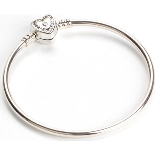 100% 925 Sterling Silver Pan Bracelet Creative Heart Button Classic Heart-shaped Fashion Bracelet Fit Diy Charm Women Jewelry