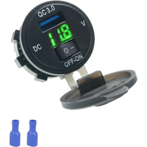 12/24V Car Charger Quick Charge 3.0 USB Socket Digital Display Voltmeter USB Charger Socket ON-OFF Switch For Car Motorcycle