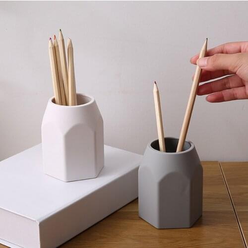 2PCS Hexagon Soft Silicone Pen Pencil Cosmetic Holders Desktop Organizers for Home Office School Stationery Supplies White+Gray