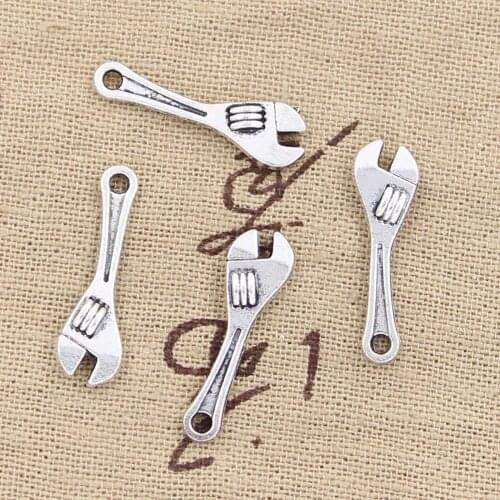 30pcs Charms Spanner Wrench Tool 24x7mm Antique Bronze Silver Color Pendants Making DIY Handmade Tibetan Bronze Jewelry
