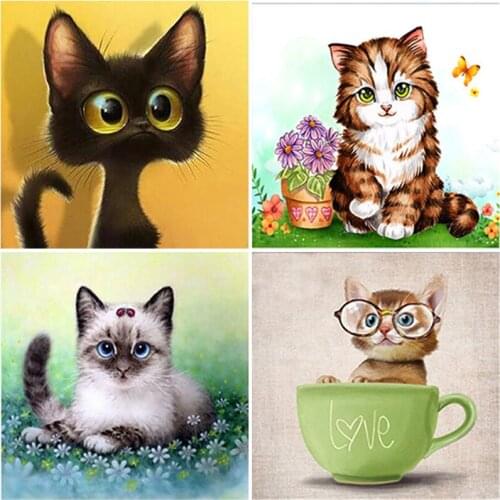 5D DIY Painting Cat Full Square Round Drill Diamond Embroidery Animals Mosaic Cross Stitch Kit Pictures Beads Art Home Decor
