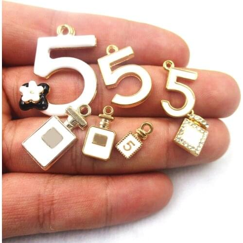 7pcs 10pcs/lot perfume bottle floating Enamel Charms Number 5 Alloy Pendant for necklaces bracelets DIY Keyring Charms XL466