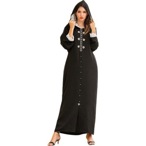 Abaya Muslim Women Long Dress Beading Rhonestone Lace Hooded Maxi Robe Kaftan Arab Jilbab Malaysia Gown Party Turkish Dubai New