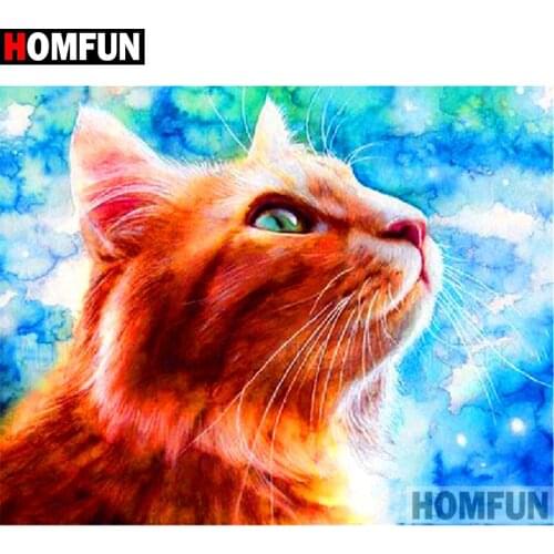 HOMFUN Full Square/Round Drill 5D DIY Diamond Painting "Animal cat" 3D Embroidery Cross Stitch 5D Home Decor gift A17197