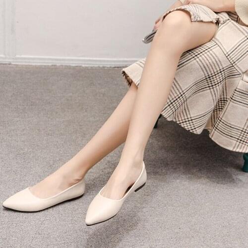 Size 34-45 Women Office Pointed Toe Soft Leather Ballet Flats Woman Zapatos De Mujer Solid Slip on Shallow Shoes Moccasins