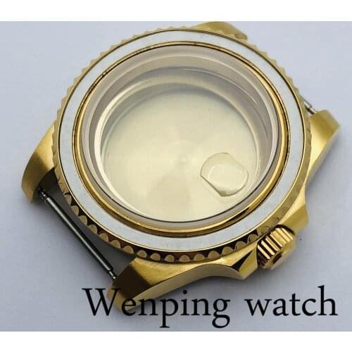 40mm yellow gold stainless steel sterile case sapphire glass fit ETA 2836 miyota 8215/8205/821A Mingzhu DG2813/ 3804 movement