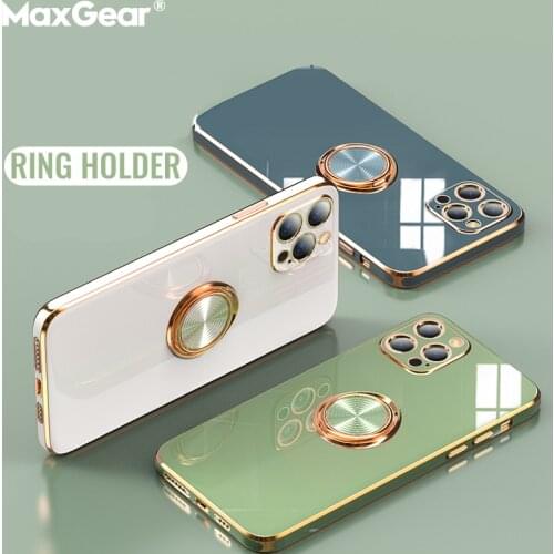 Luxury Magnetic Ring Case For iPhone 12 11 Pro Max XS XR X S 7 8 Plus SE 2020 Mini Plating Silicone TPU Soft Cover Holder Stand