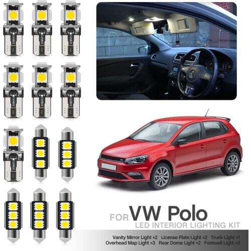 For 2009-2017 Volkswagen VW Polo GTI MK8 MK9 6R 6C Canbus Led Interior Light Bulb Kit White Dome Map Trunk License Plate Lamps