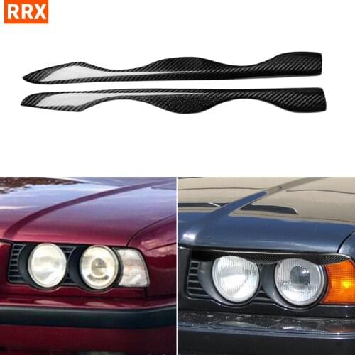 For BMW E34 Lampbrow 5 Series 1988-1996 Carbon Fiber Car Headlight Eyebrow Eyelids Cover Sticker Trim Add On Car Accessories