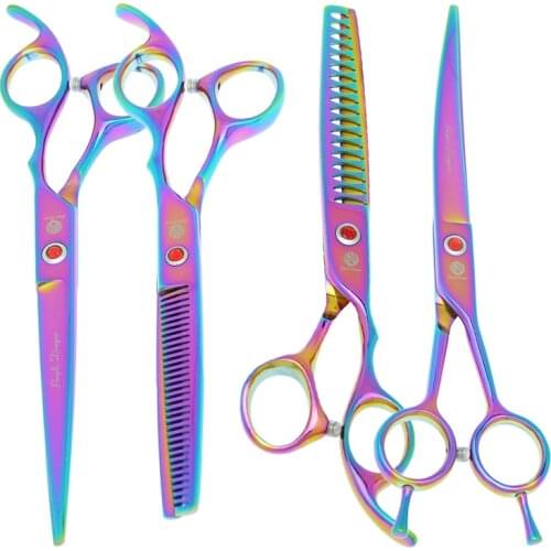 Purple Dragon 7.0" Pet Grooming Scissors Cat Cutting Shears Fish Bone Thinning Tesoura Animal Curved Tijeras Dog Clippers B0019B