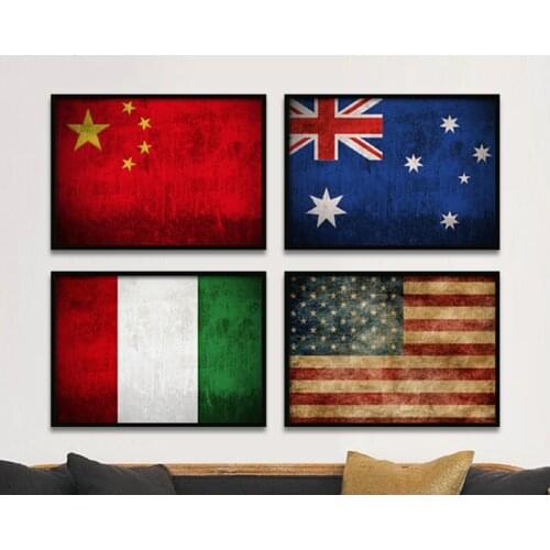 China USA UK Italy National Flag Color Modern Canvas Painting Oil Painting Retro Style Living Room Art Decorative Painting Oil