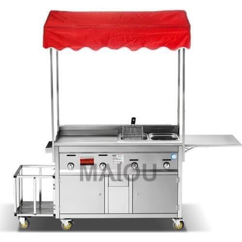 Commercial Stainless steel frying pan, teppanyaki, Oden, fried snack cart