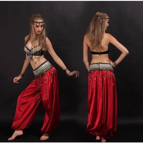 Classical Women Egyptian Belly Dance Costume Bra+Belt+Pants 3 Pieces Ladies Tribe Dancing Oriental Costume Sari Indian Clothing