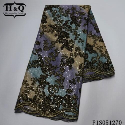 H&Q beautiful french sequins lace fabric 2021 high quality african net laces nigerian tulle fabrics 5 yards/pcs for sewing